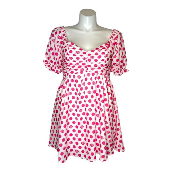 New SHEIN x Hello Kitty & Friends Puff Sleeve Ruched Bust Polka Dot Dress Large - Picture 2 of 9